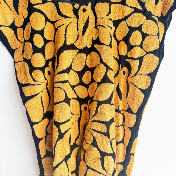 Vintage Fully Embroidered Black Mustard Green Summer Boho Top S - Picture 4 of 5